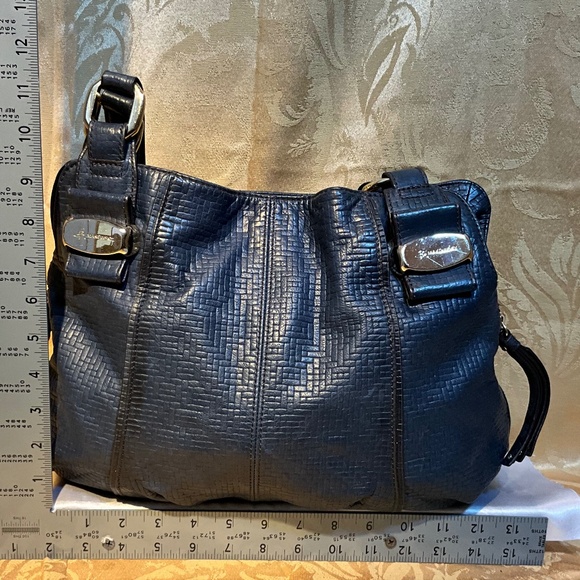 B. Makowsky double handle black large pebble leather texture bag.  10-B1Cb - Picture 4 of 10